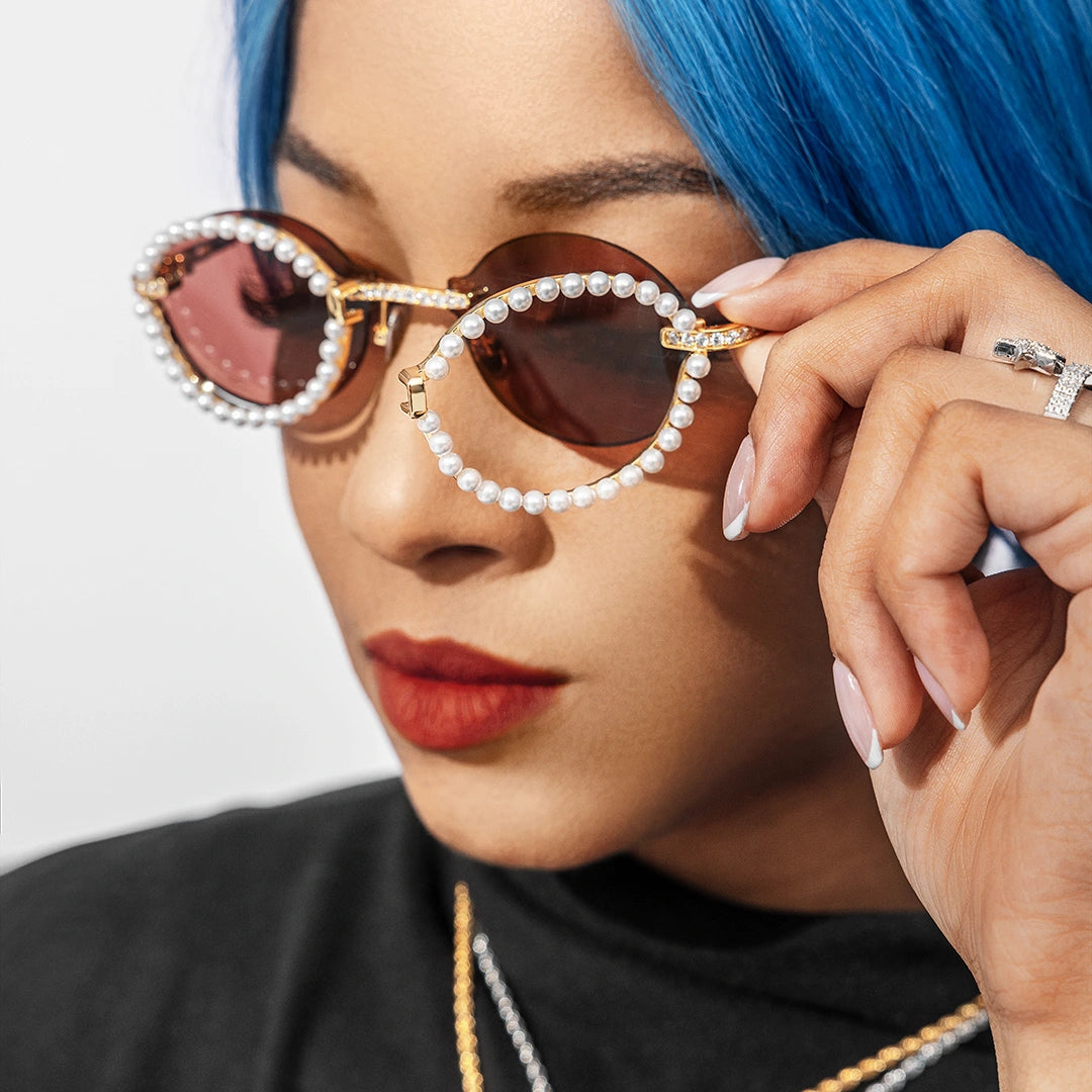 Moissanite Pearl Oval Sunglasses