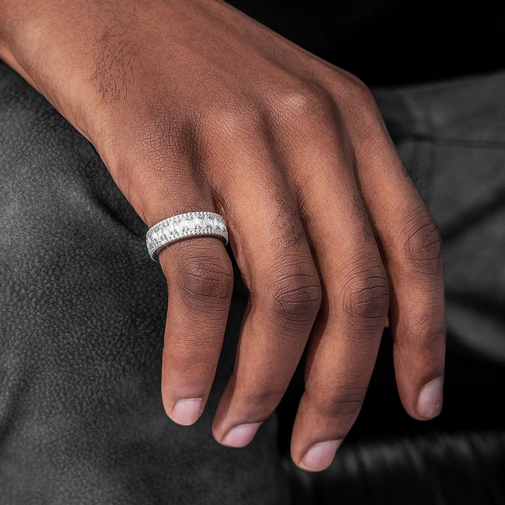 Triple Row Baguette & Pave Moissanite Ring