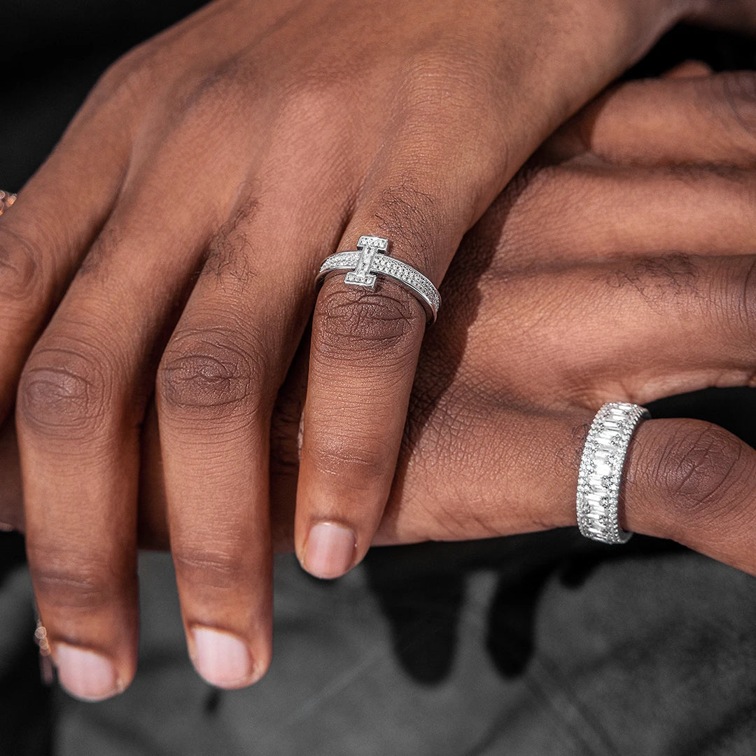 Triple Row Baguette & Pave Moissanite Ring