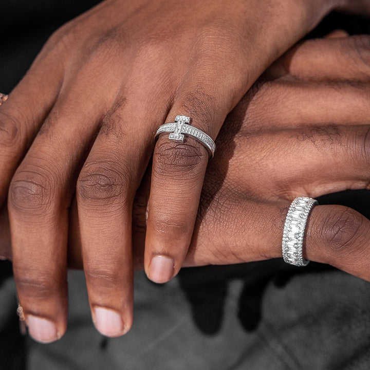 Triple Row Baguette & Pave Moissanite Ring
