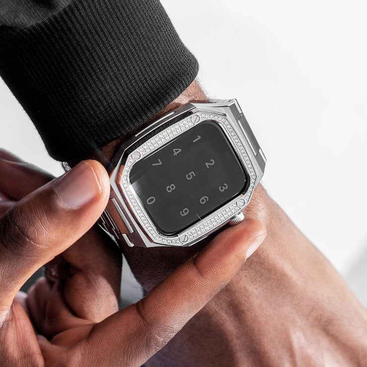 Moissanite Apple Watch Case With Stainless Steel Band ICEGIANT