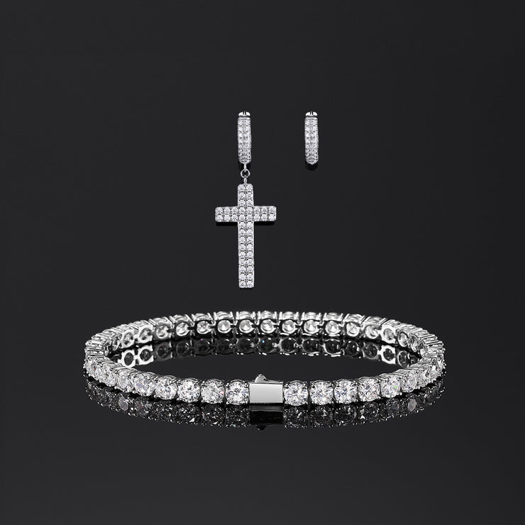 Asymmetric Earrings & Tennis Bracelet Set [2PCS/SET]