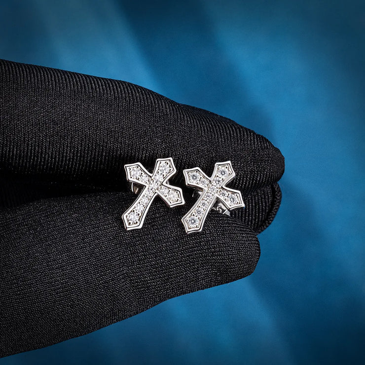 Clustered Cross Moissanite Stud Earrings