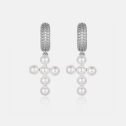 S925 Moissanite Pearl Cross Hoop Earrings