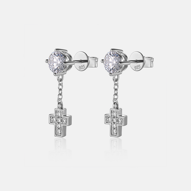 S925 Cross Dangle Moissanite Stud Earrings