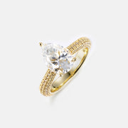 Made To Order Pear Cut Halo Ring with Side Diamonds