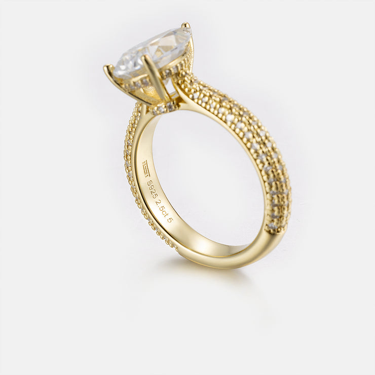 Pear Cut Halo Ring With Side Diamonds