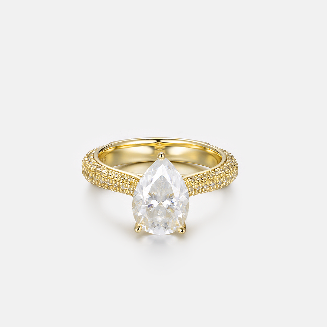Pear Cut Halo Ring with Side Diamonds