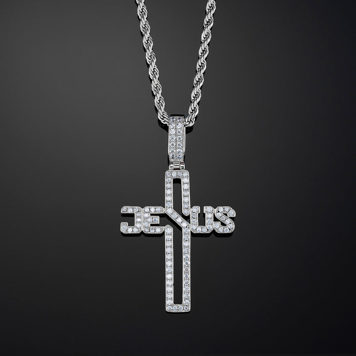 Jesus Cross Pendant in White Gold