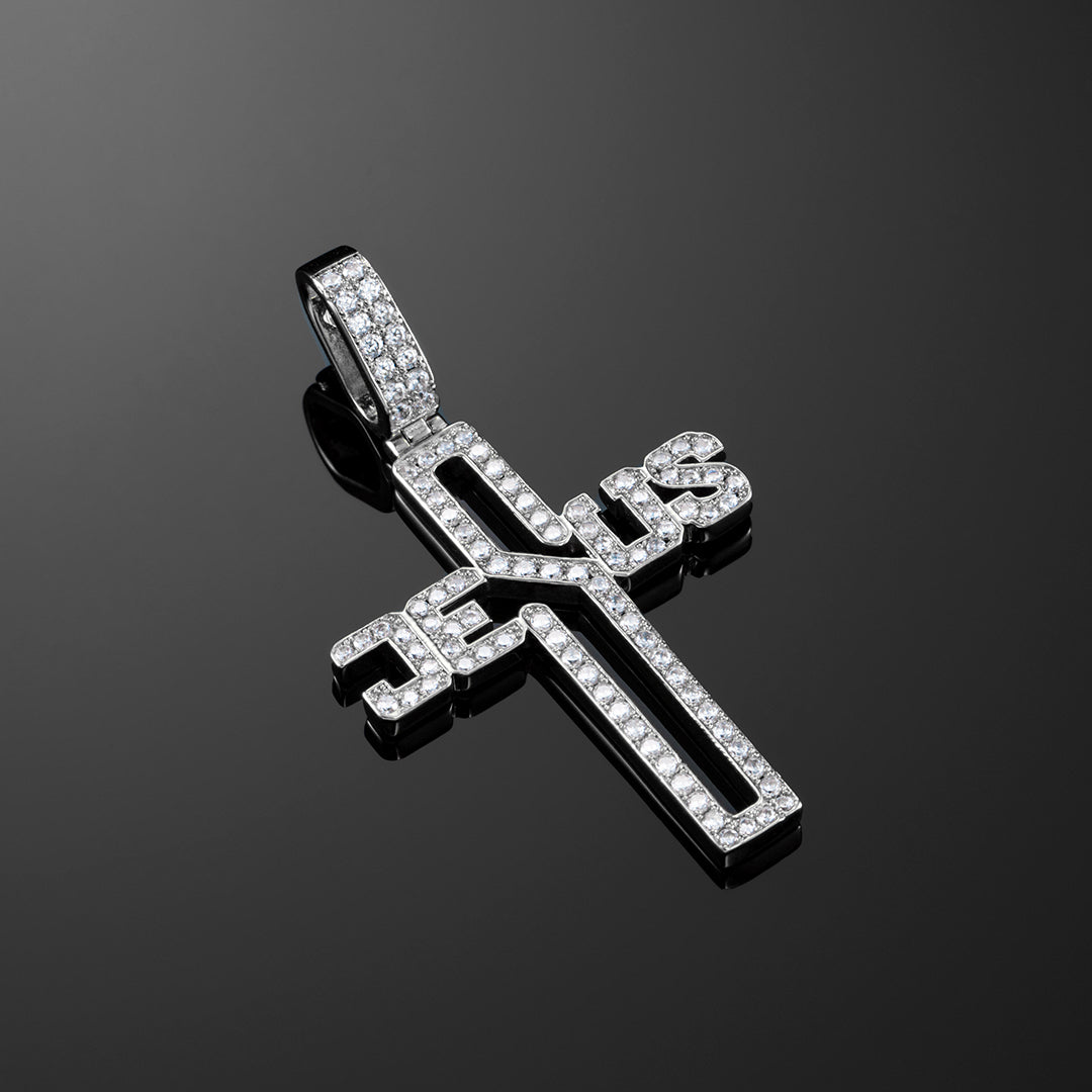 Jesus Cross Pendant in White Gold