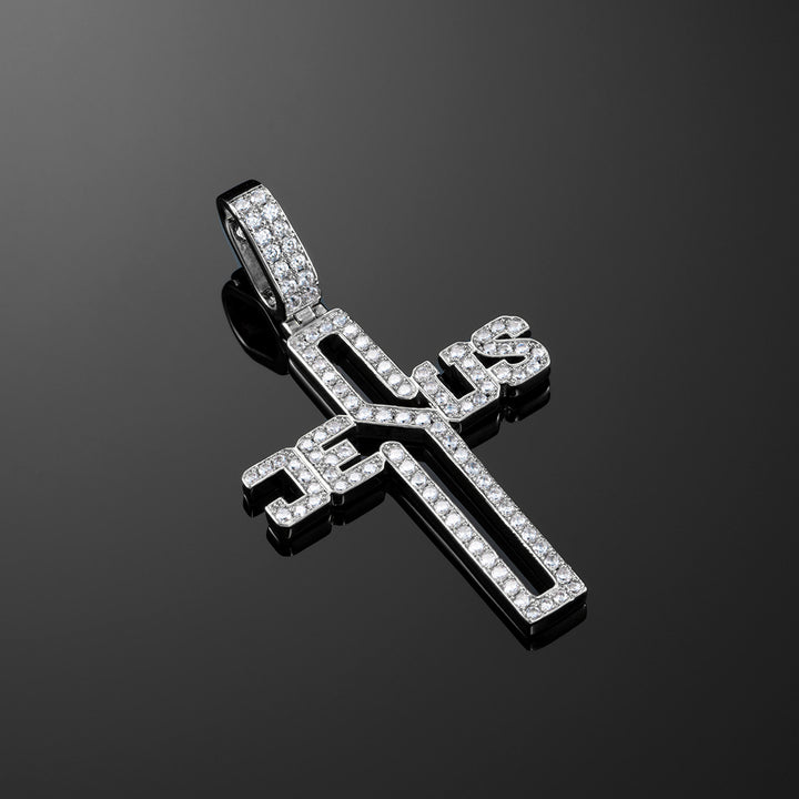 Jesus Cross Pendant in White Gold
