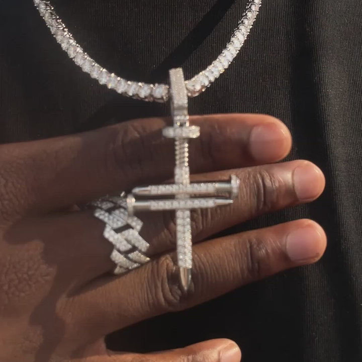 Moissanite Nail Cross Pendant