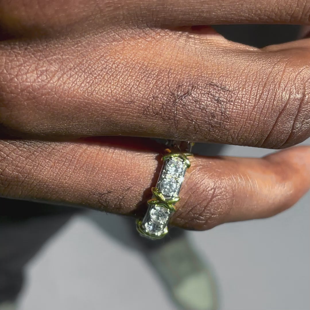 Two Tone Crossover Moissanite Ring