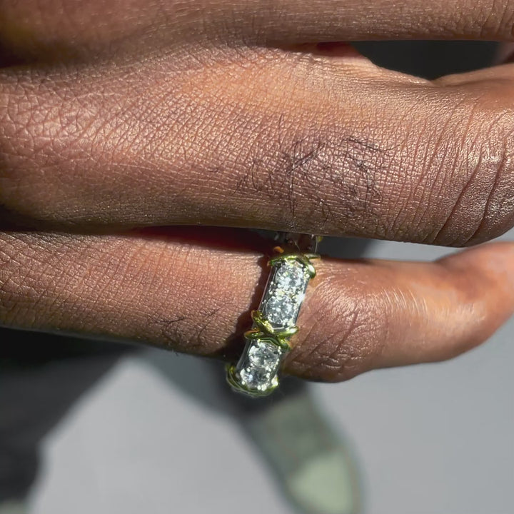 Two Tone Crossover Moissanite Ring