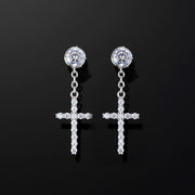 925 Sterling Silver Stud Cross Dangle Moissanite Earrings