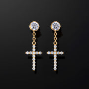 925 Sterling Silver Stud Cross Dangle Moissanite Earrings