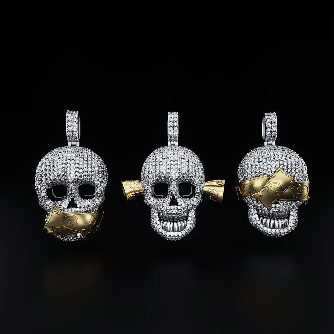 Speak No Evil Skull Pendant with US Dollar Bills