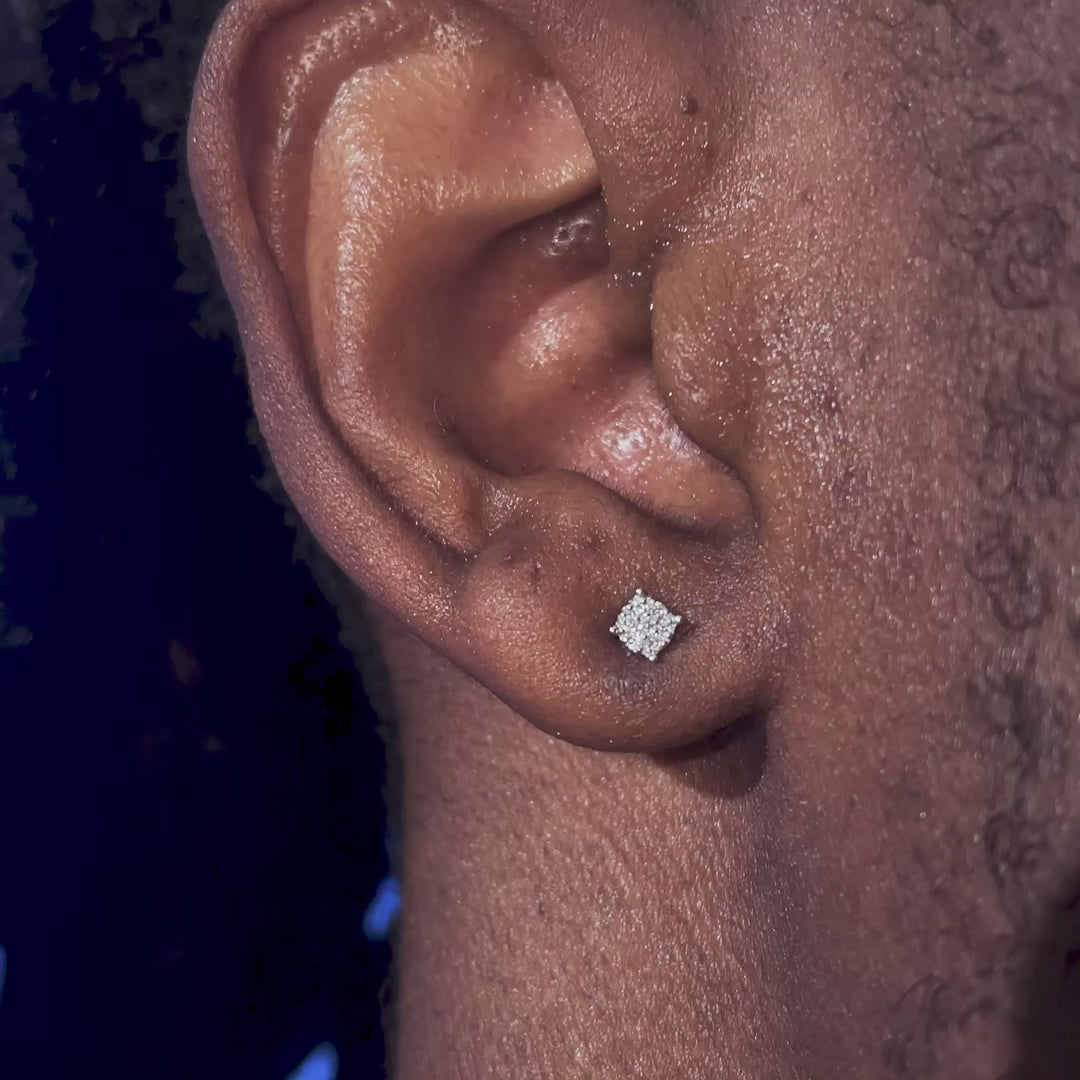 Solid Gold Real Diamond 3.2mm Cluster Hexagon Earrings