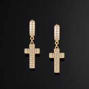 925 Sterling Silver Double Sided-drill Cross Earrings with Small Hoop