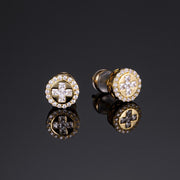 2 Pairs Pack White / Yellow Gold Halo Corss Earrings
