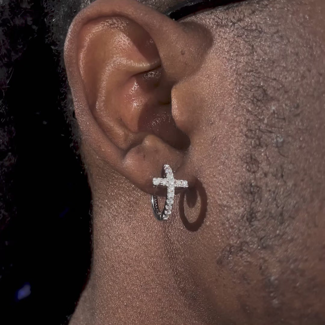 Moissanite Cross Hoop Errings