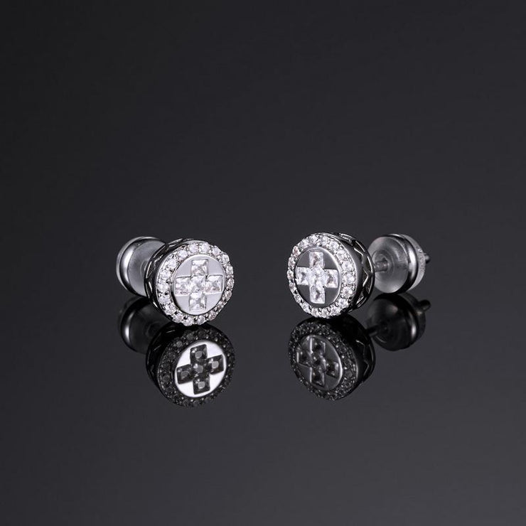 925 Sterling Silver Halo Cross Earrings
