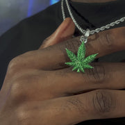 Moissanite Enamel Cannabis Leaf Pendant
