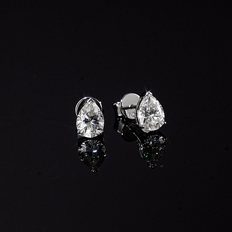 S925 Moissanite Pear Cut Stud Earrings - 2.4 Carat Total