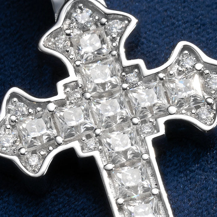 Baguette Cut Fleur De Lis Cross Pendant