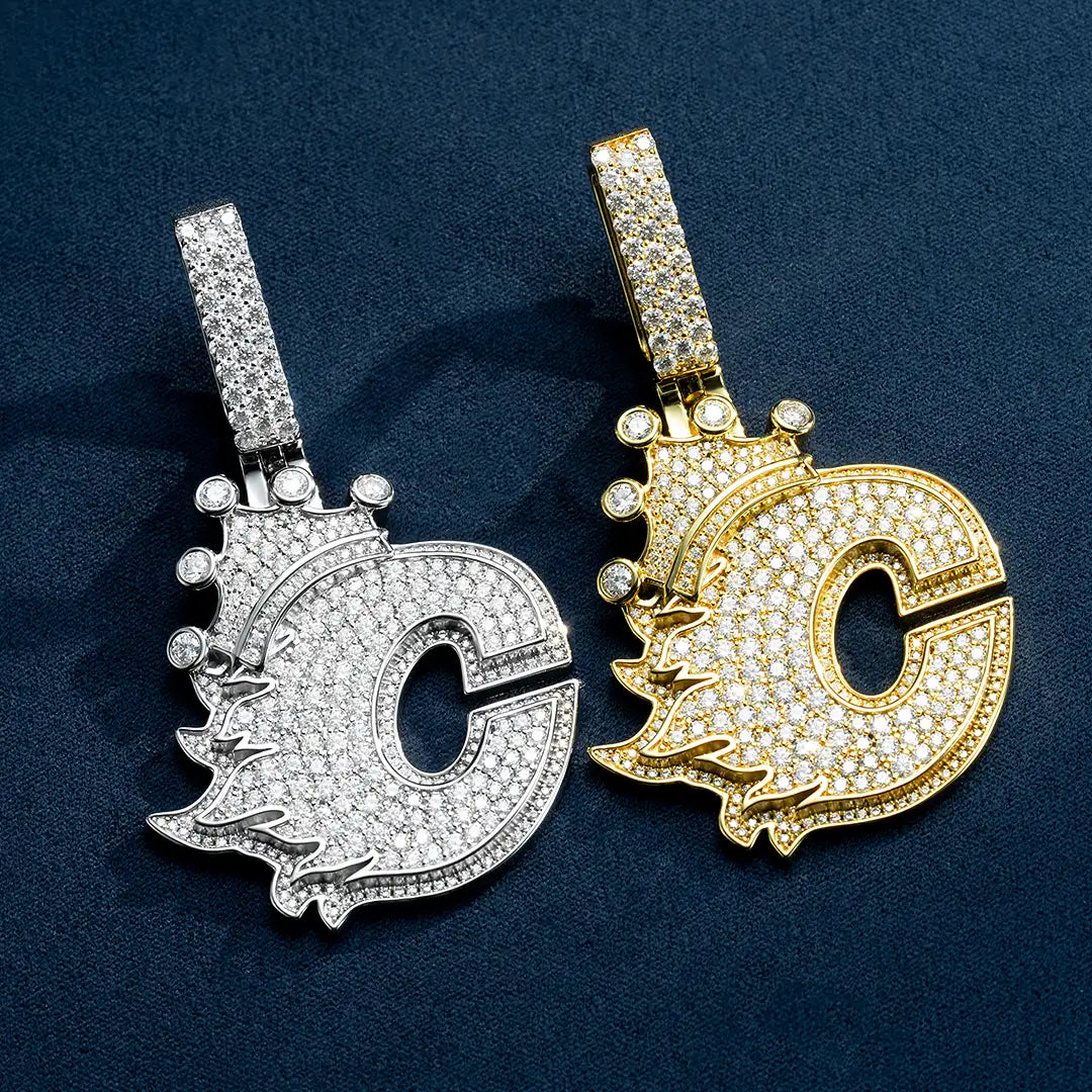 Custom Made C Moissanite Crown Pendant