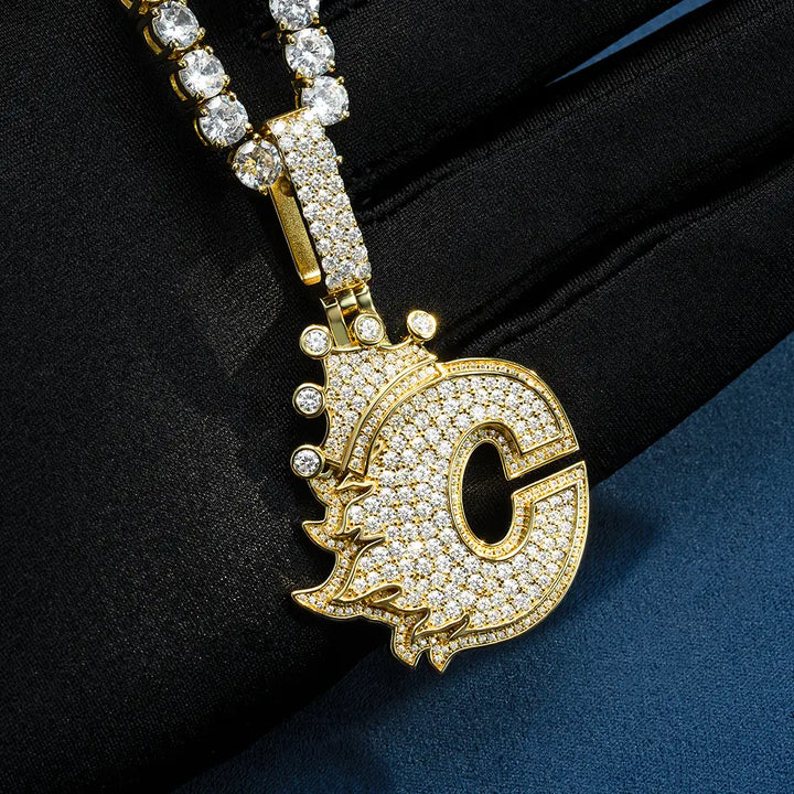 Custom Made C Moissanite Crown Pendant