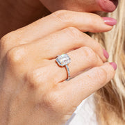 2.2CTW Moissanite Emerald Cut Halo Engagement Ring