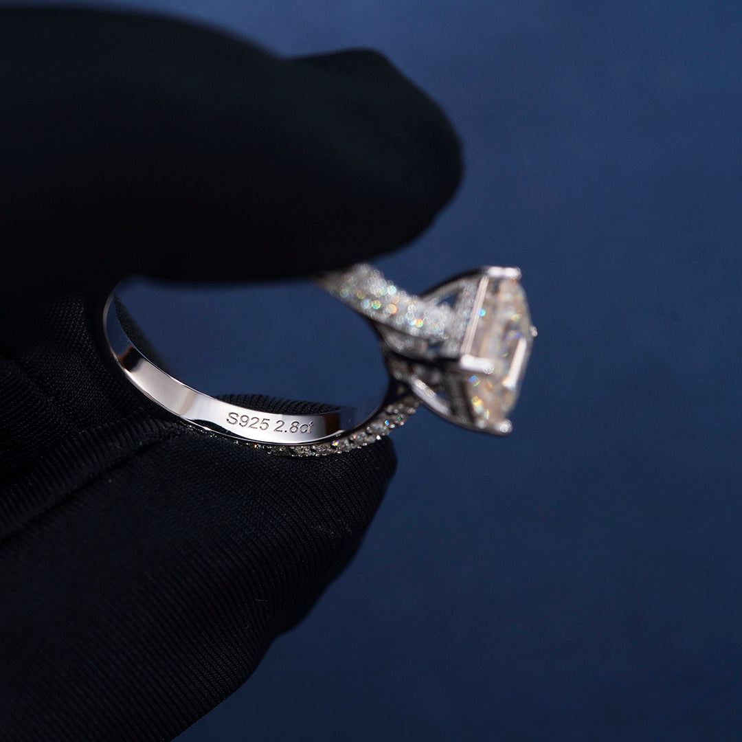 Emerald Cut Halo Ring with Side Diamonds