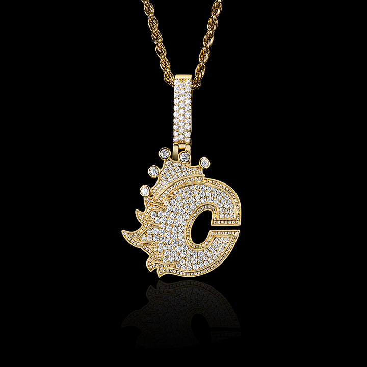 Custom Made C Moissanite Crown Pendant