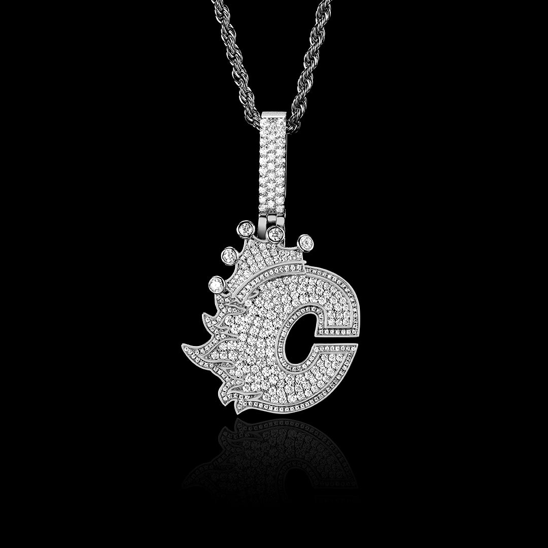 Custom Made C Moissanite Crown Pendant