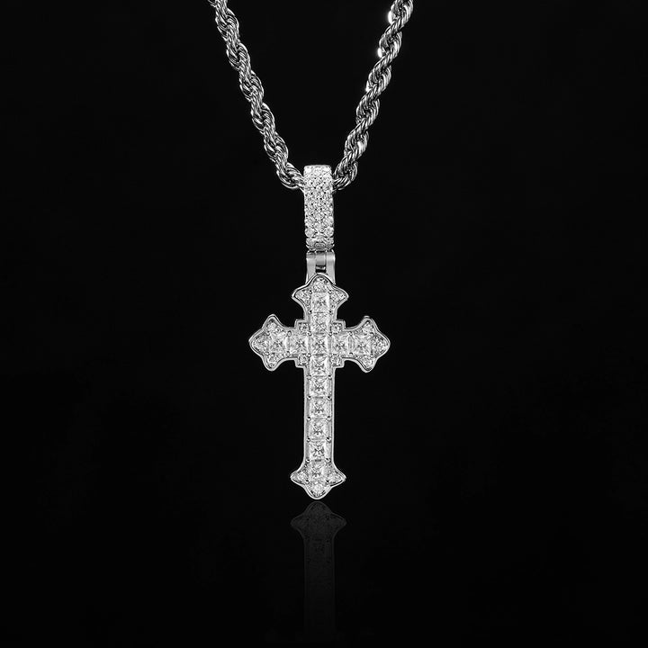 Baguette Cut Fleur De Lis Cross Pendant