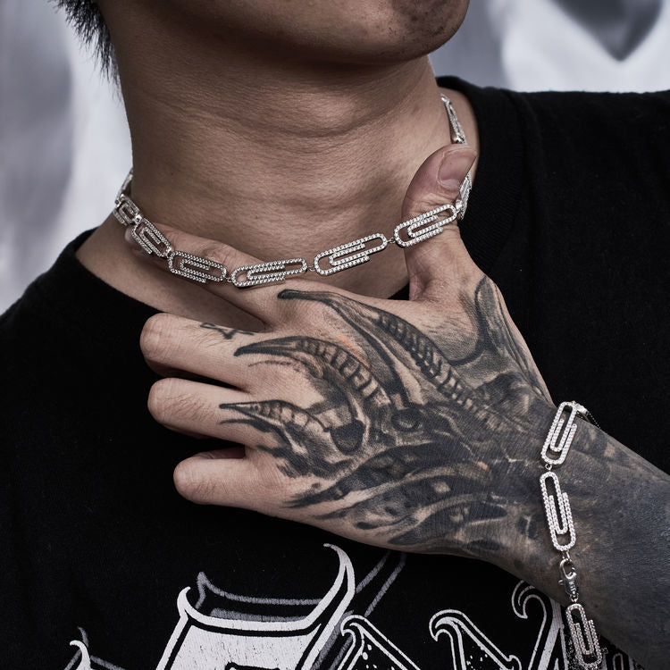 8mm Paper Clip Chain in White Gold