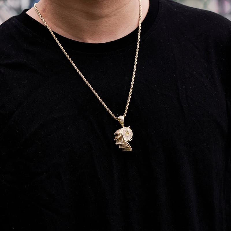Iced Roll Of Money Pendant in Yellow Gold