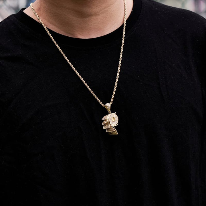 Iced Roll Of Money Pendant in Yellow Gold