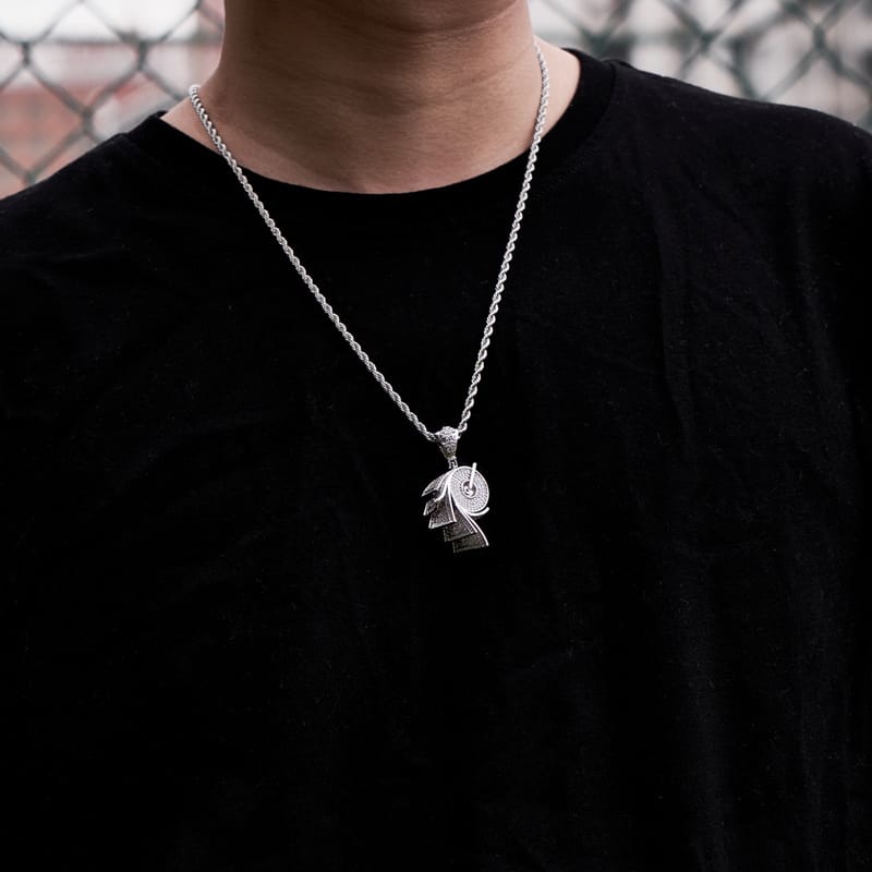 Iced Roll Of Money Pendant in White Gold