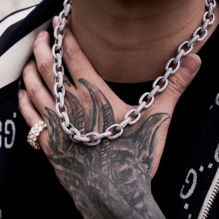 10mm Rolo Link Chain in White Gold