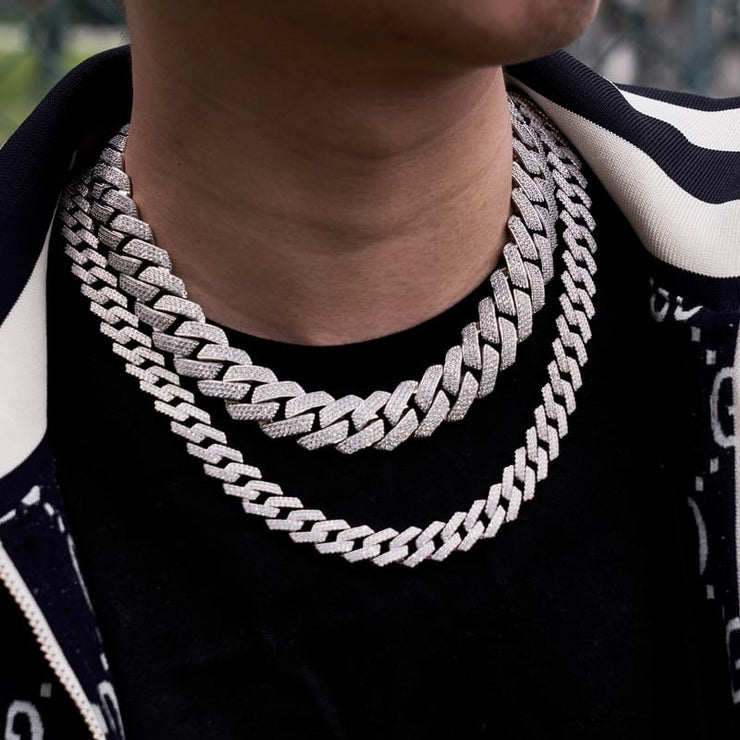 19mm Prong Cuban Link Chain in White Gold