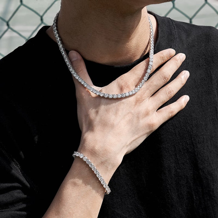 5mm Tennis Chain & Bracelet Set in White Gold [2PCS/SET]
