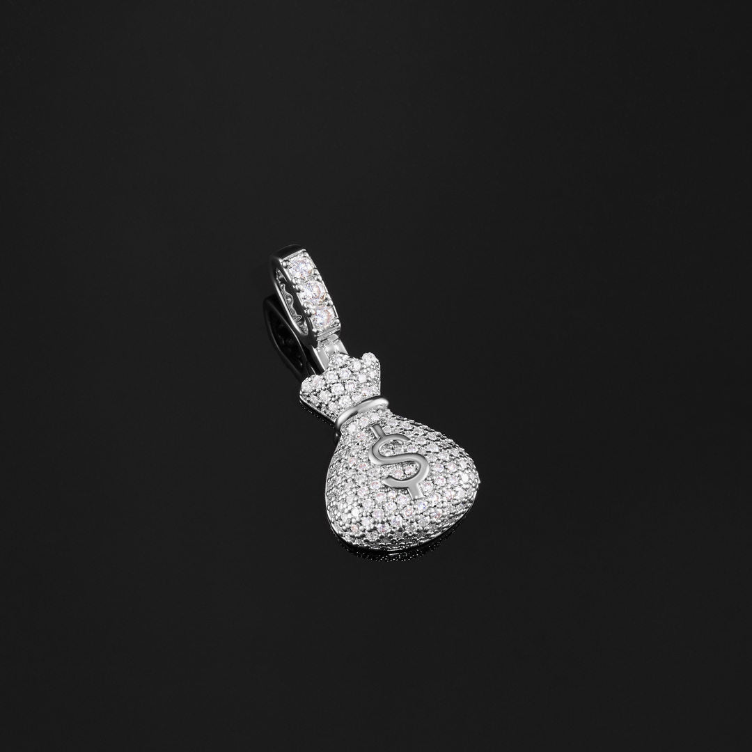 925 Sterling Silver Moissanite Money Bag Pendant 1.3ct
