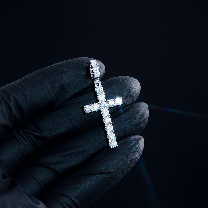 925 Sterling Silver Moissanite Cross Pendant 2.1ct