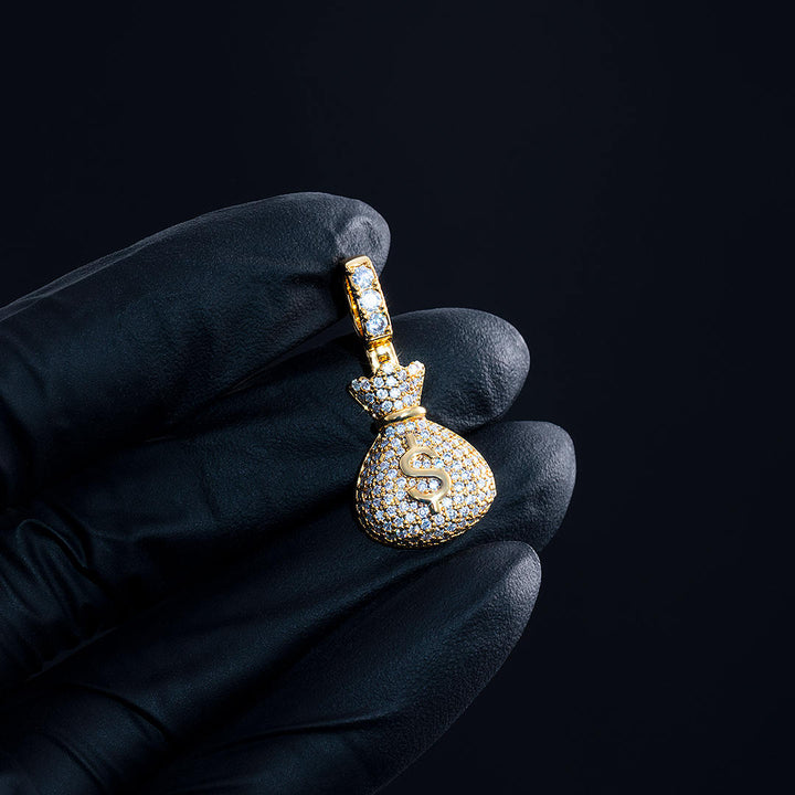 925 Sterling Silver Moissanite Money Bag Pendant 1.3ct
