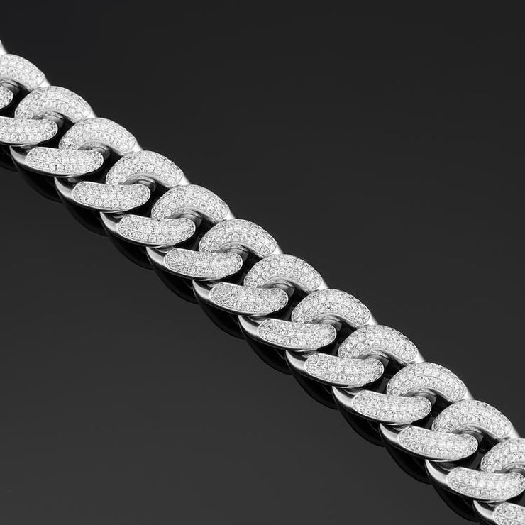 Diamond Cuban Link Bracelet (19mm) In White Gold - iGT