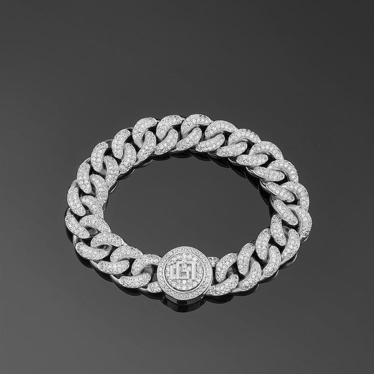 Diamond Cuban Link Bracelet (12mm) In White Gold - iGT