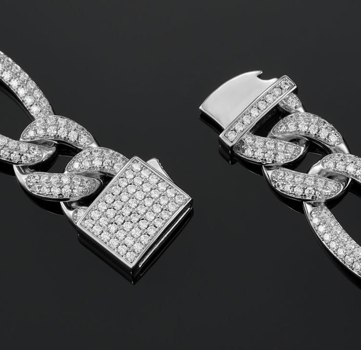 15mm Figaro Link Bracelet in White Gold