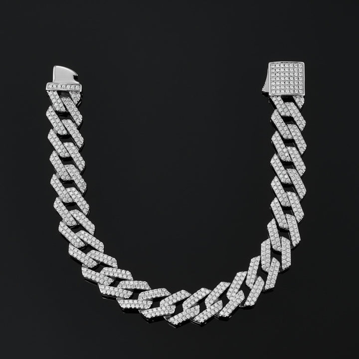 12mm Prong Cuban Link Bracelet in White Gold